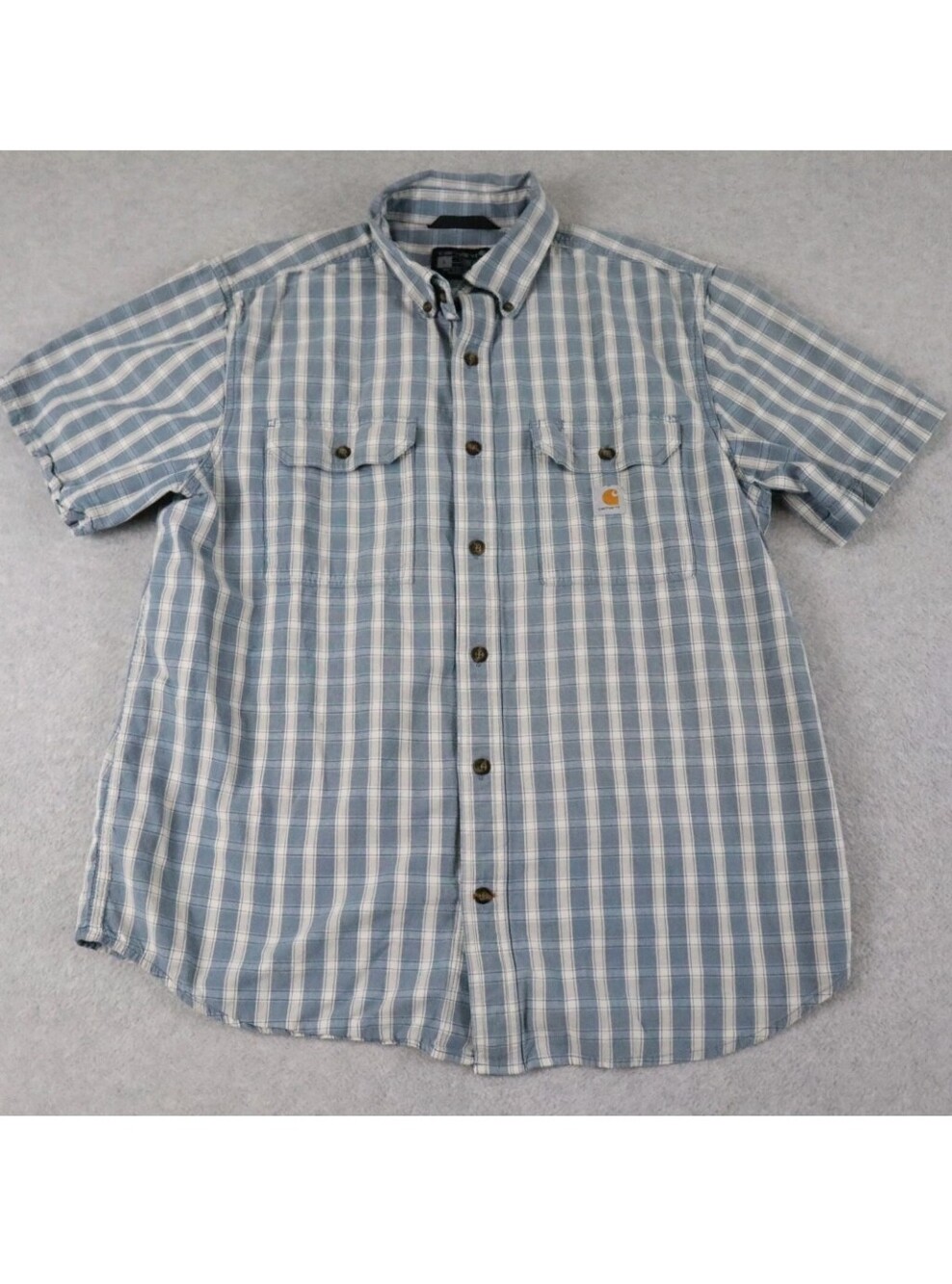 Carhartt Force Men's Blue Plaid Short-Sleeve Button-Down Shirt Pockets Medium